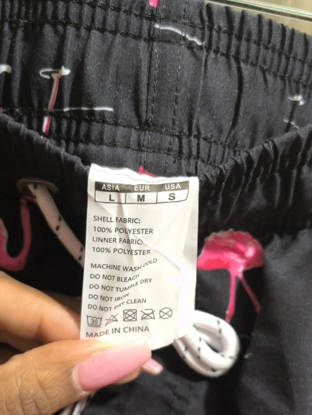 Men's Black Swim Shorts with Pink Flamingo Print